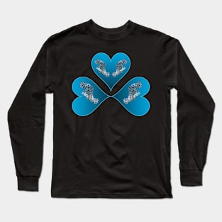 Heart Design | Grouper Trio in 3 Blue Hearts | Black Background | Long Sleeve T-Shirt